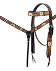 Hilason Horse Floral Hand Painted American Leather Breast Collar Headstall Brown