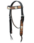 Hilason Horse Floral Hand Painted American Leather Breast Collar Headstall Fringes Brown