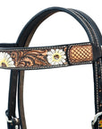 Hilason Horse Floral Hand Painted American Leather Breast Collar Headstall Fringes Brown