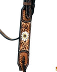 Hilason Horse Floral Hand Painted American Leather Breast Collar Headstall Fringes Brown