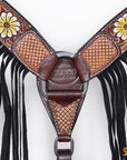Hilason Horse Floral Hand Painted American Leather Breast Collar Headstall Fringes Brown