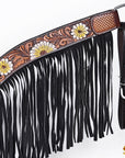 Hilason Horse Floral Hand Painted American Leather Breast Collar Headstall Fringes Brown