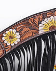 Hilason Horse Floral Hand Painted American Leather Breast Collar Headstall Fringes Brown