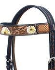 HILASON Western Horse Genuine Leather Headstall Tack Floral Dark Brown