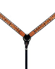 Hilason Horse Floral Hand Carved American Leather Breast Collar Headstall Dark Brown