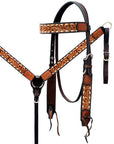 Hilason Horse Floral Hand Carved American Leather Breast Collar Headstall Dark Brown