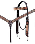 Hilason Horse Floral Hand Carved American Leather Breast Collar Headstall Dark Brown