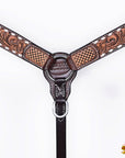 Hilason Horse Floral Hand Carved American Leather Breast Collar Headstall Dark Brown