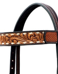 Hilason Horse Floral Hand Carved American Leather Breast Collar Headstall Dark Brown