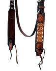 Hilason Horse Floral Hand Carved American Leather Breast Collar Headstall Dark Brown