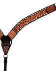 Hilason Horse Floral Hand Carved American Leather Breast Collar Headstall Dark Brown