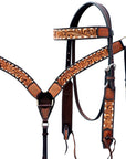 Hilason Horse Floral Hand Carved American Leather Breast Collar Headstall Dark Brown
