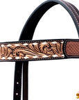 Hilason Horse Floral Hand Carved American Leather Breast Collar Headstall Dark Brown