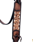 Hilason Horse Floral Hand Carved American Leather Breast Collar Headstall Dark Brown