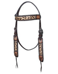 Hilason Western Horse Hand Tooled American Leather Breast Collar Headstall Cheetah Print Dark Brown