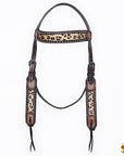 Hilason Western Horse Hand Tooled American Leather Breast Collar Headstall Cheetah Print Dark Brown