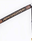 Hilason Western Horse Hand Tooled American Leather Breast Collar Headstall Cheetah Print Dark Brown