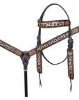 Hilason Western Horse Hand Tooled American Leather Breast Collar Headstall Cheetah Print Dark Brown