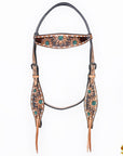 Hilason Horse Floral Hand Painted American Leather Breast Collar Headstall Brown