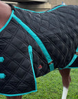 HILASON Western Horse Stable Turnout Blanket Quilted Black With Turquoise