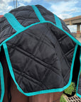 HILASON Western Horse Stable Turnout Blanket Quilted Black With Turquoise