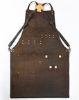 HILASON Genuine Leather Adjustable Work Apron With Tool Pockets Brown