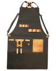 HILASON Genuine Leather Adjustable Work Apron With Tool Pockets Brown