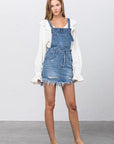 Frayed Denim Overalls Dress