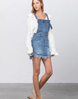 Frayed Denim Overalls Dress