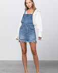 Frayed Denim Overalls Dress
