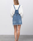 Frayed Denim Overalls Dress
