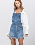 Frayed Denim Overalls Dress