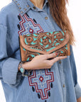 OHLAY WALLET Hand Tooled Hair-on Genuine Leather women bag western handbag purse