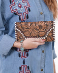 OHLAY WALLET Hand Tooled Hair-on Genuine Leather women bag western handbag purse