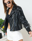 Faux Leather Moto Fringe Jacket