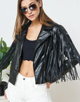Faux Leather Moto Fringe Jacket