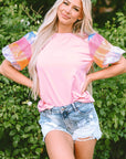 Colette Sequin Striped Puff Sleeve Top