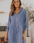 Londyn Buttoned Long Sleeve Denim Mini Dress