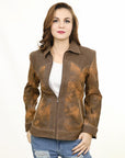 ADJKT034 Genuine Vintage leather Women shirt jacket dress ladies girl