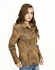 ADJKT037 Genuine Vintage leather Women shirt jacket dress ladies girl