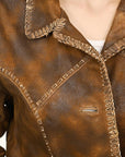 ADJKT039 Genuine Vintage leather Women shirt jacket dress ladies girl