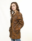 ADJKT039 Genuine Vintage leather Women shirt jacket dress ladies girl