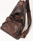 Spaghetti Western Swc191Brn Sling Vintage Handmade Drum Dyed Genuine European Cowhide Leather Women Bag Western Handbag Purse