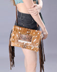 American Darling Hand Tooled Hair-On Genuine Leather Women Bag Western Handbag Purse