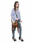 OHLAY MESSENGER Hand Tooled Hair-on Genuine Leather women bag western handbag purse