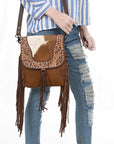 OHLAY MESSENGER Hand Tooled Hair-on Genuine Leather women bag western handbag purse