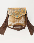 OHLAY KBG259 Cross Body Hand Tooled Hair-On Genuine Leather women bag western handbag purse