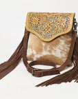 OHLAY KBG259 Cross Body Hand Tooled Hair-On Genuine Leather women bag western handbag purse