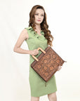 American Darling Briefcase Hand Tooled Genuine Leather Women Bag Western Handbag Purse