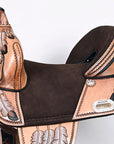Hilason Western Horse Treeless Trail Barrel American Leather Saddle Tan